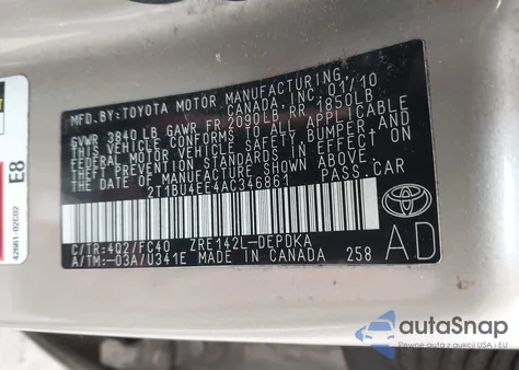 2010 Toyota Corolla Le z USA, uszkodzony, nr VIN 2T1BU4EE4AC346861